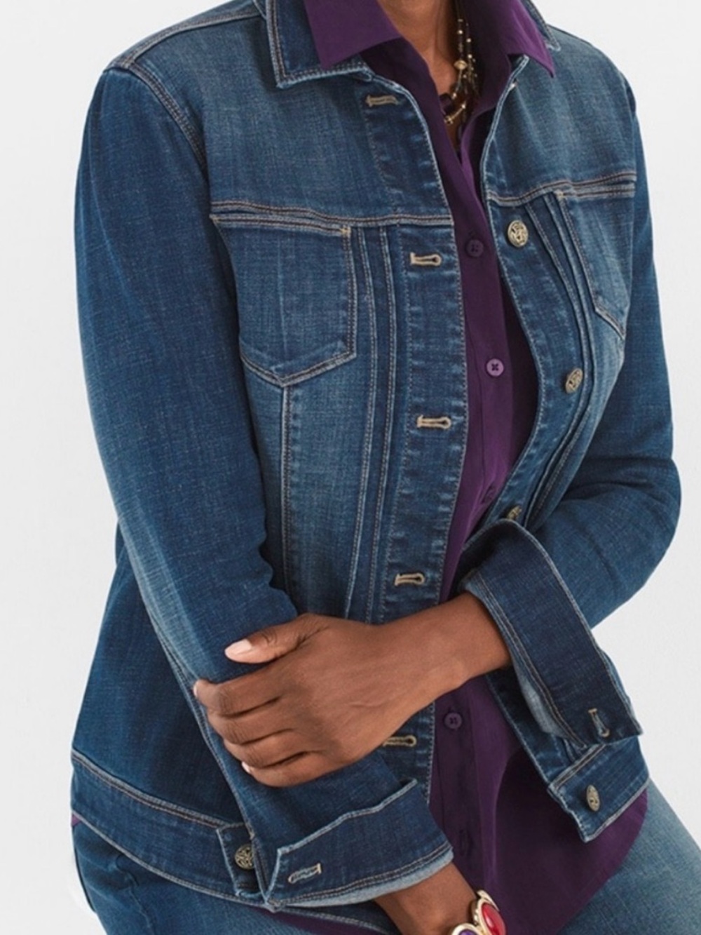 *NEW* CHICO’s Embroidered Velvet Denim Jacket Nouveau Indigo Plus Size 4 (XL 20) - Picture 3 of 11